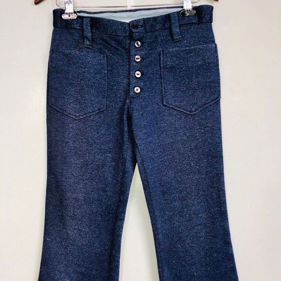 Vintage 70s Sailor Pants Womens S Blue Button Fly Bootcut Polyester - Picture 5 of 7